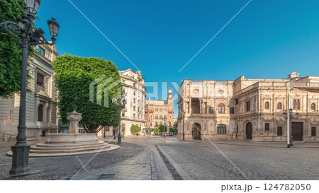 Town Hall and Plaza de San Francisco in Seville timelapse panorama 124782050