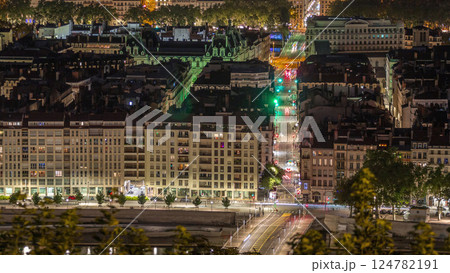 Panoramic aerial view of Lyon from Fourviere Hill at night. France 124782191