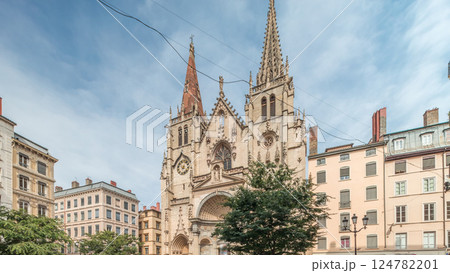 Hyperlapse of the Church of Saint-Nizier in the Presqu'ile district of Lyon, France. Hyperlapse of the Church of Saint-Nizier in the Presqu'ile district of Lyon, France. 124782201