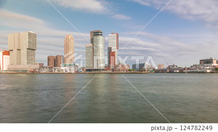 Panorama showing Rotterdam skyline timelapse from Nieuwe Maas River. Netherlands Panorama showing Rotterdam skyline timelapse from Nieuwe Maas River. Netherlands 124782249