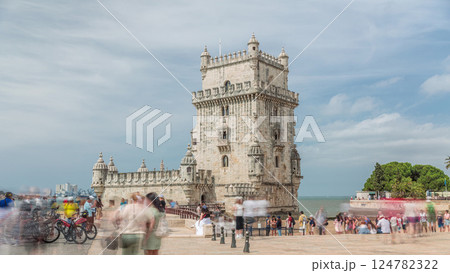 Torre de Belem or Belem Tower timelapse hyperlapse on the Rio Tejo in Belem district of the City of Lisbon in Portugal. Torre de Belem or Belem Tower timelapse hyperlapse on the Rio Tejo in Belem district of the City of Lisbon in Portugal. 124782322