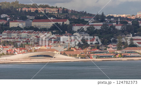 Aerial timelapse of MAAT on the Tagus River waterfront in Lisbon's Belem district Aerial timelapse of MAAT on the Tagus River waterfront in Lisbon's Belem district 124782373
