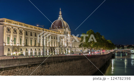 The Grand Hotel-Dieu night timelapse hyperlapse in Lyon, France. 124782398
