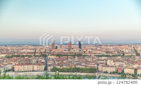 Timelapse panoramic aerial view of Lyon during sunset from Fourviere Hill. France Timelapse panoramic aerial view of Lyon during sunset from Fourviere Hill. France 124782400