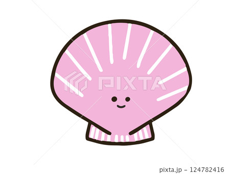 ゆるくてかわいいピンクのホタテのイラスト 124782416