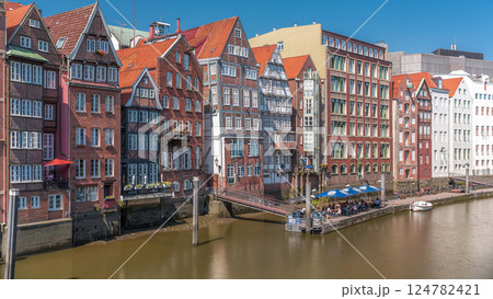 Aerial timelapse of Kleines Dock along the northern Elbe Canal in Hamburg, Germany. Aerial timelapse of Kleines Dock along the northern Elbe Canal in Hamburg, Germany. 124782421