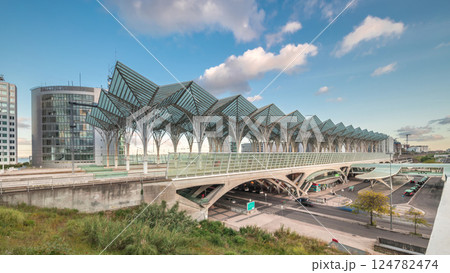 Lisbon Oriente Train and Bus Station aerial timelapse. Lisbon, Portugal 124782474