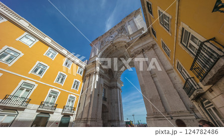 Rua Augusta Arch timelapse hyperlapse on Praca do Comercio. Lisbon, Portugal, Europe. 124782486