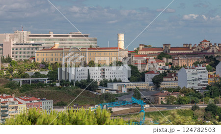 Aerial timelapse panorama of Lisbon city center with near Eduardo VII park. Portugal Aerial timelapse panorama of Lisbon city center with near Eduardo VII park. Portugal 124782503