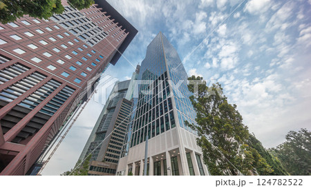 Hyperlapse looking up perspective at glass skyscrapers in Frankfurt's Innenstadt district. Germany Hyperlapse looking up perspective at glass skyscrapers in Frankfurt's Innenstadt district. Germany 124782522