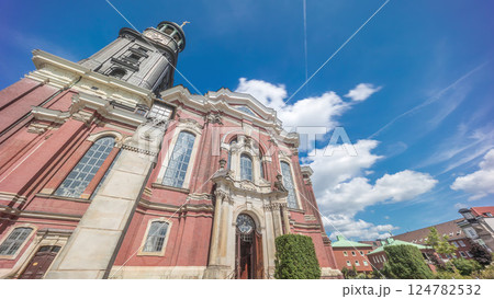 St. Michael's Church timelapse hyperlapse, Hamburg, Germany. Looking up perspective 124782532