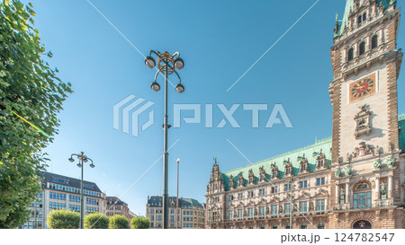 Panorama showing a building of the Hamburg City Hall timelapse, the seat of the government of Hamburg, Germany Panorama showing a building of the Hamburg City Hall timelapse, the seat of the government of Hamburg, Germany 124782547
