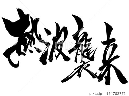 熱波襲来・・・筆文字素材の手書きの墨で書いたイラスト文字　文字　筆文字　手書き 124782773
