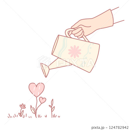 Hand watering a beautifully heartshaped plant that features a charming and cute design Hand watering a beautifully heartshaped plant that features a charming and cute design 124782942