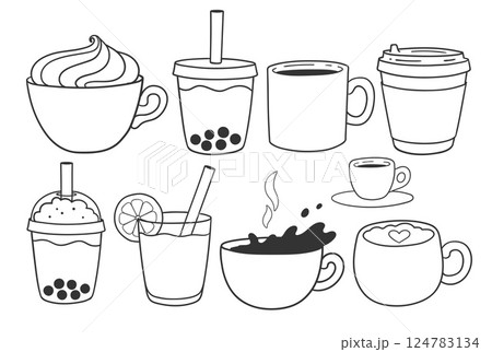 Coffee and bubble tea vector set 124783134