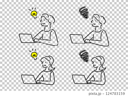 在電腦前擔心的人和解決問題的人的插圖 在電腦前擔心的人和解決問題的人的插圖 124783159