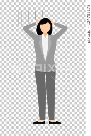 一個簡單的例子,一個穿著西裝的女商人抱著頭擔心 一個簡單的例子,一個穿著西裝的女商人抱著頭擔心 124783178