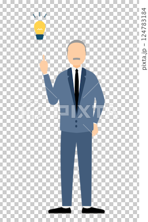 ビジネススーツを着たビジネスマンがアイデアをひらめくシンプルなイラスト 124783184