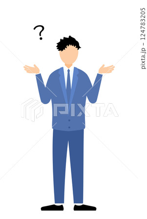 ビジネススーツを着たビジネスマンが疑問を持つシンプルなイラスト 124783205