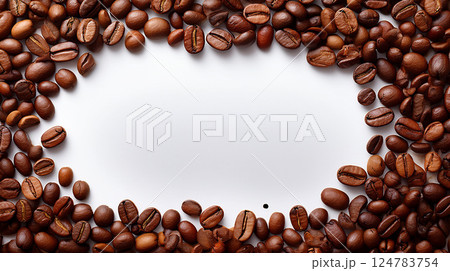 コーヒー豆の背景フレームイメージ画像 124783754