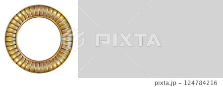 Round empty isolated transparent wooden and gold gilded ornamental frame 124784216