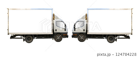 Blank white two truck isolated on a white background, truck used for transportation cargo 124784228