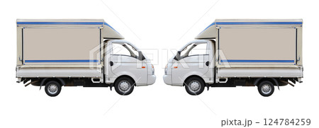 Blank white and grey two truck isolated on a white background Blank white and grey two truck isolated on a white background 124784259