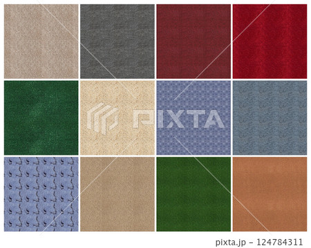 Collage with colorful carpets as background. Carpet sample textures. Suitable for banner and web design Collage with colorful carpets as background. Carpet sample textures. Suitable for banner and web design 124784311