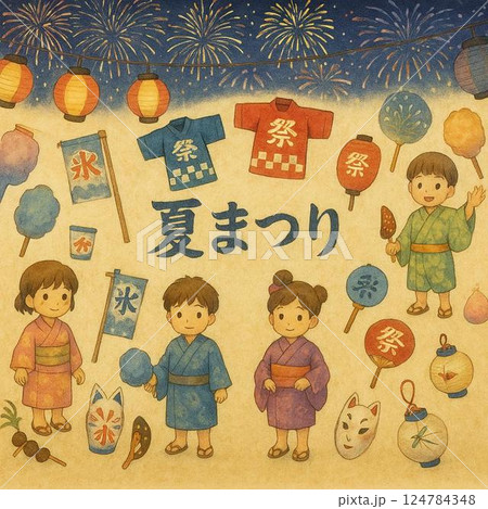 夏祭り素材 夏祭り素材 124784348