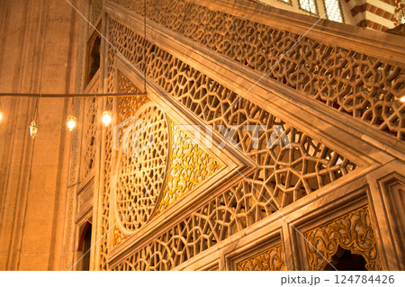 Selimiye Mosque interiors were built by Mimar Sinan in Edirne in 1575 during the Ottoman Empire. 09 August 2019 Turkey Edirne 124784426