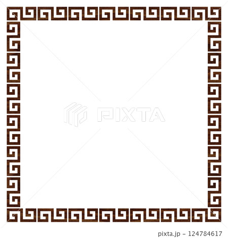 Decorative wooden walnut frame with greek ornament meanders, Greek fret or key design 124784617