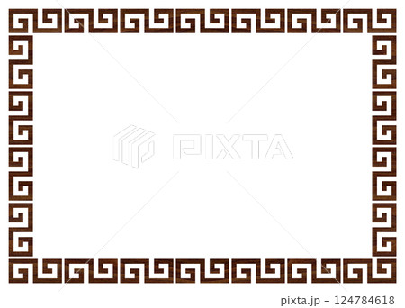 Decorative wooden walnut frame with greek ornament meanders, Greek fret or key design 124784618