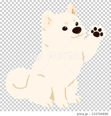 A simple and cute illustration of a white Akita dog giving a paw (no main lines) 124784686
