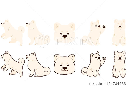 シンプルで可愛い白い秋田犬のイラストセット 124784688