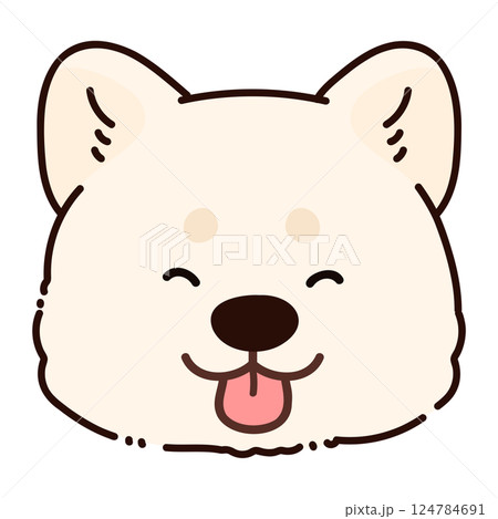 シンプルで可愛い笑顔の白い秋田犬の顔のイラスト　主線あり 124784691