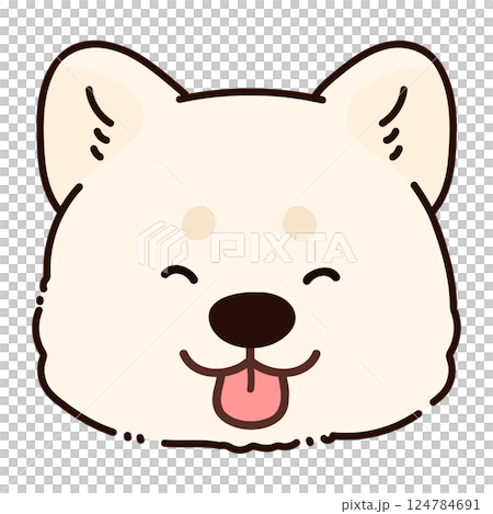 簡單可愛的插圖，描繪了一隻微笑的白色秋田犬的臉，帶有主線 124784691