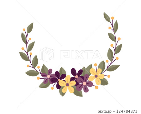 Round flower frame, vintage wreath with blossom. Folk art, ornamental frame with floral composition. Bright illustration, can be used as creating or invitation card 124784873