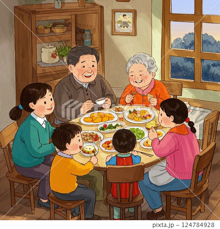 家族団らんの食事 124784928