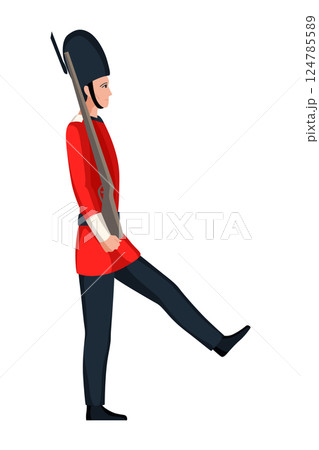 Great Britain tourist attraction, london guards. Welcome to England or world famous UK symbol. London sight which attract tourists. Vector cartoon illustration Great Britain tourist attraction, london guards. Welcome to England or world famous UK symbol. London sight which attract tourists. Vector cartoon illustration 124785589