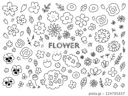 花の手描きイラストセット	 124785837