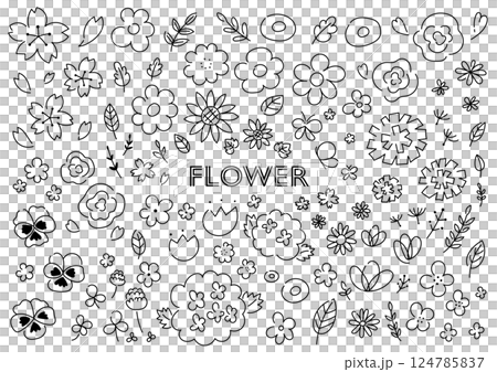 花の手描きイラストセット	 124785837