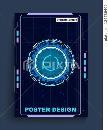 Grunge poster. Digital viewfinder. Space stars. Cyber frame. Game aiming. Astronaut spaceship. Universe infinity. Galaxy shuttle. Spacecraft flight. Cosmos discovery. Vector Sci-Fi card 124786400