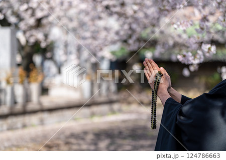 僧侶と樹木葬のイメージ 124786663