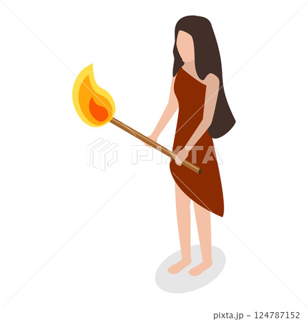 3D Isometric Flat Vector Set of Stone Age Elements, Primitive Humen. Item 4 124787152