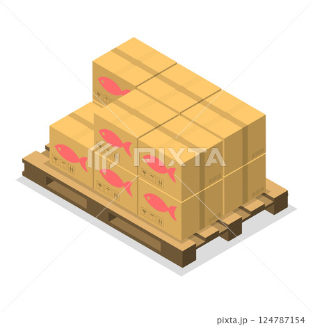 3D Isometric Flat Vector Set of Fish Production , Fishing Industry. Item 2 124787154