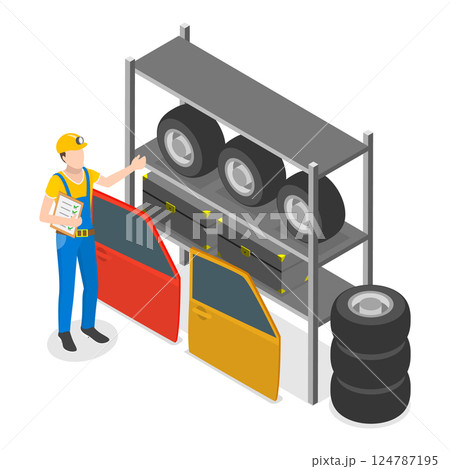 3D Isometric Flat Vector Illustration of Auto Repair Services , Moto Shop. Item 2 124787195