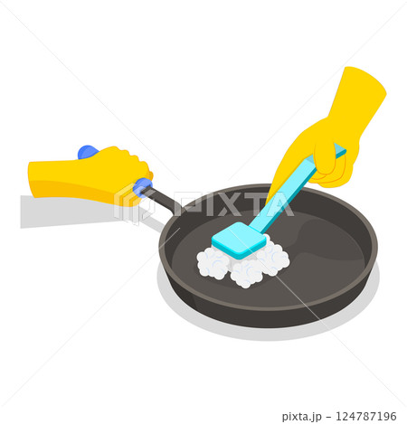 3D Isometric Flat Vector Illustration of Hands Washing Dishes, Dishwashing Process. Item 1 124787196