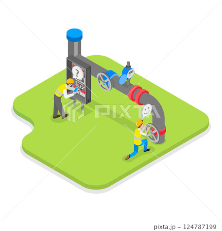 3D Isometric Flat Vector Illustration of Natural Gas Extraction, Getting Fossil Energy. Item 1 3D Isometric Flat Vector Illustration of Natural Gas Extraction, Getting Fossil Energy. Item 1 124787199
