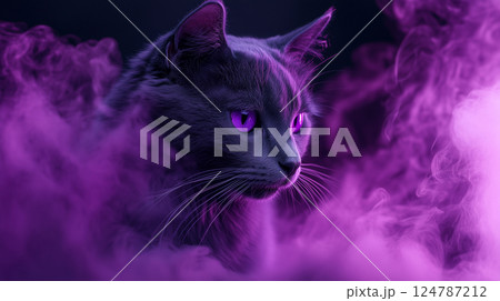 紫に光る黒猫	 124787212