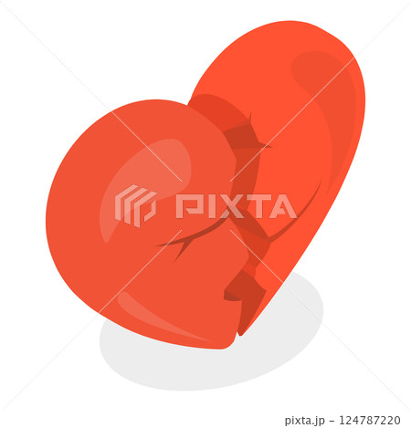 3D Isometric Flat Vector Set of Broken Hearts, Three-dimensional shattered love symbols. Item 4 124787220